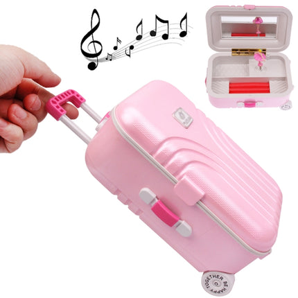 Cute Mini Suitcase Style Mechanical Music Box / Storage Box with Mirror & Ballet Girl(Pink)-garmade.com