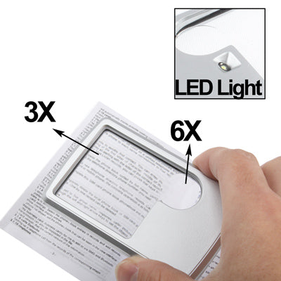 1 LED Illuminated Credit Card Design 6X / 3X Jewelry Magnifier(Silver)-garmade.com