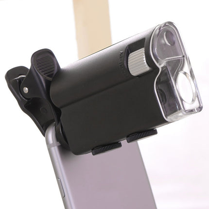 60X-100X Times Phone Microscope Clip Magnifying Jewelry Loupe With LED Light(Black)-garmade.com