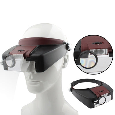 Headband Style 1.5X / 3X / 8.5X / 10X Magnifier with 2 LED Lights(Brown)-garmade.com