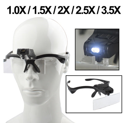 Multi-functional 1.0X / 1.5X / 2.0X / 2.5X / 3.5X Magnifier Glasses with 2-LED Lights, Random Color Delivery-garmade.com
