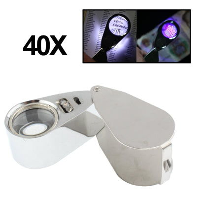 Full Metal Coating 10X Magnifying Glass Magnifier with 3 LED Lights for Currency Detecting & Jewelry Identifying(Silver)-garmade.com