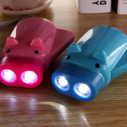 3 PCS Hand Press Powered Cartoon Pig Shaped Flashlight, Emergency LED, 2 Lights, with Strap, Random Color Delivery-garmade.com