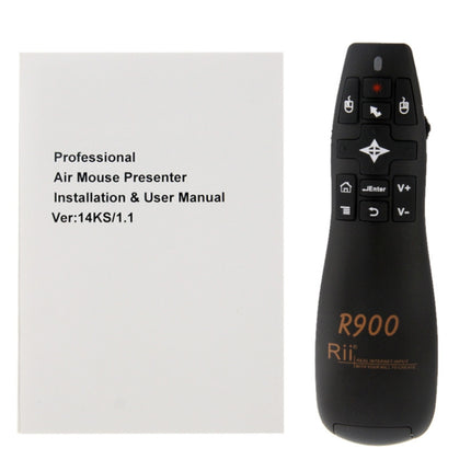 2.4G Wireless Presenter Laser Pointer Fly Mouse Rii Professional Air Mouse R900 for HTPC / Android TV BOX / PS3 / XBOX360 / Tablet PC (K14 R900)(Black)-garmade.com