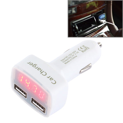 4 in 1 5V 3.1A Dual Ports Car Charger with Voltage, Temperature and Current Display(White)-garmade.com