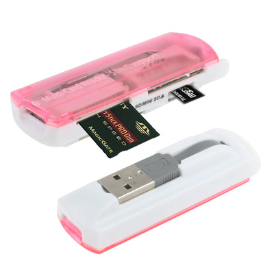 USB 2.0 Multi Card Reader, Support SD/MMC, MS, TF, M2 Card(Pink)-garmade.com