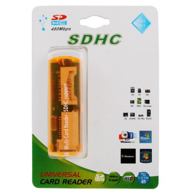 USB 2.0 Multi Card Reader, Support SD/MMC, MS, TF, M2 Card(Orange)-garmade.com