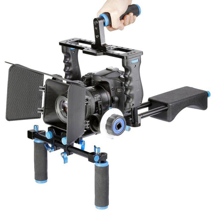 YELANGU YLG1103A-A Dual Handles Camera Shoulder Mount + Camera Cage Stabilizer Kit with Matte Box for DSLR Camera / Video Camera-garmade.com