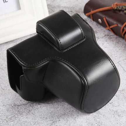 Oil Skin PU Leather Camera Full Body Case Bag with Strap for Olympus EM10 III(Black)-garmade.com