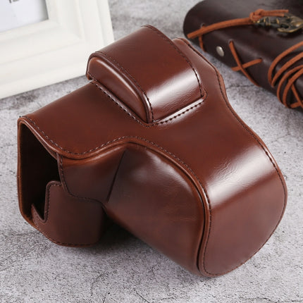 Oil Skin PU Leather Camera Full Body Case Bag with Strap for Olympus EM10 III(Coffee)-garmade.com