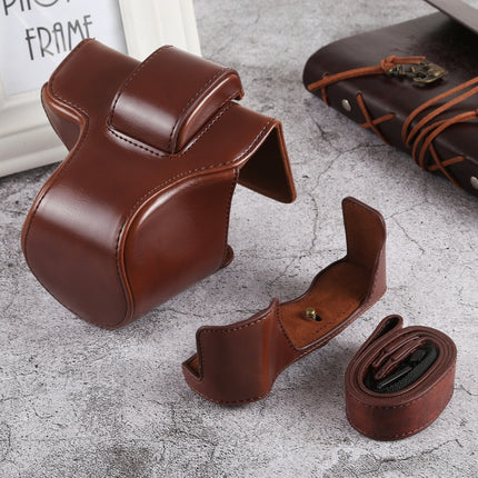 Oil Skin PU Leather Camera Full Body Case Bag with Strap for Olympus EM10 III(Coffee)-garmade.com