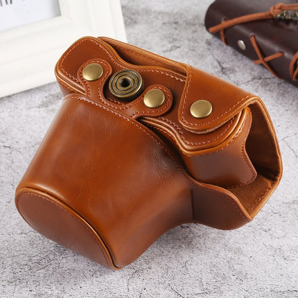 Oil Skin PU Leather Camera Full Body Case Bag with Strap for Olympus EM10 III(Brown)-garmade.com