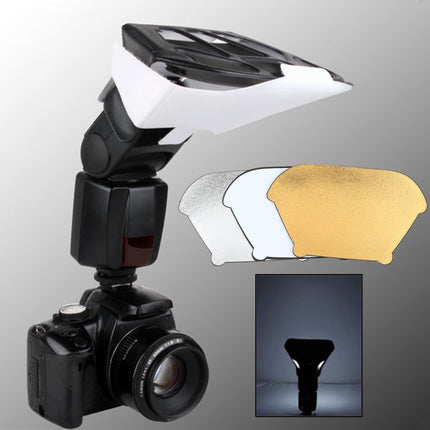 Universal FB-10X Camera Top Flash Light Speedlite Bounce Focus Flash Diffuser with 3 PCS Removable Color Light Reflector(Black)-garmade.com