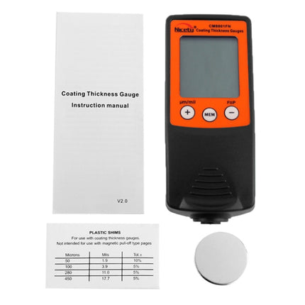 NICETY Coating Thickness Gauge for Measurement of Non-magnetic Coatings on Ferromagnetic Substrates and Electrically Non-conductive Coating on Non-ferrous Metals (CM8801FN)-garmade.com