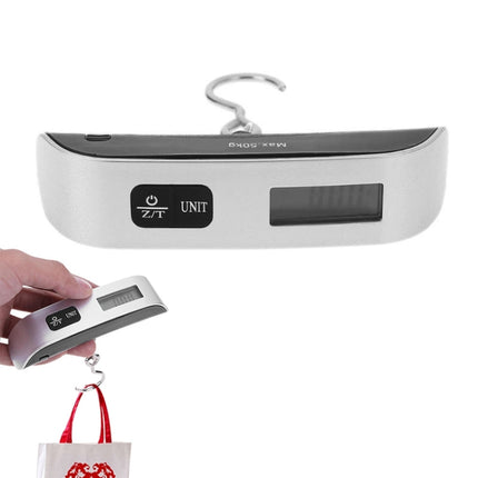 50kg x 50g Portable LCD Digital Hanging Travel Luggage Scale with Indoor Thermometer(Silver)-garmade.com