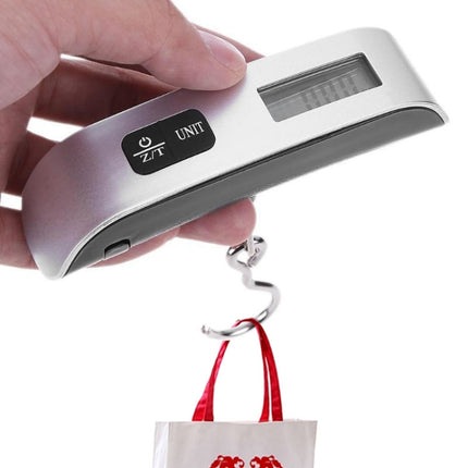 50kg x 50g Portable LCD Digital Hanging Travel Luggage Scale with Indoor Thermometer(Silver)-garmade.com