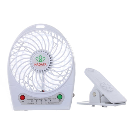 Hadata 4.3 inch Portable USB / Li-ion Battery Powered Rechargeable Fan with Third Wind Gear Adjustment & Clip(White)-garmade.com
