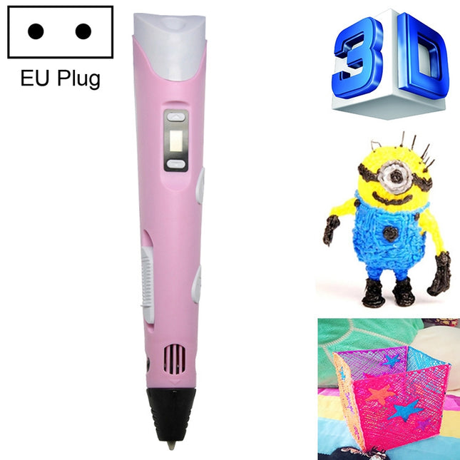 Hand-held 3D Printing Pen, EU Plug(Pink)-garmade.com