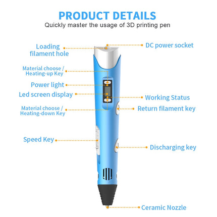 Hand-held 3D Printing Pen, EU Plug(Yellow)-garmade.com