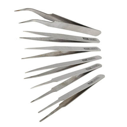6 PCS Stainless Steel TS-10/ 11/ 12/ 13/ 14/ 15 Straight and Angled Tweezerses(Grey)-garmade.com