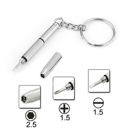 3 in 1 Repair Kit Key Ring with 3 Screwdrivers: Cross 1.5, Straight 1.5,Star Nut M2.5 for Smart Phone, Watches,Glasses(Silver)-garmade.com