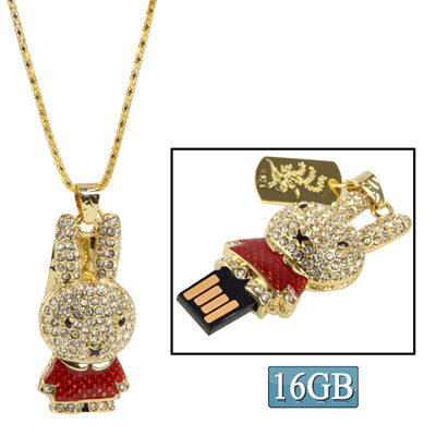 Rabbit Shaped Diamond Jewelry USB Flash Disk (16GB), Red-garmade.com