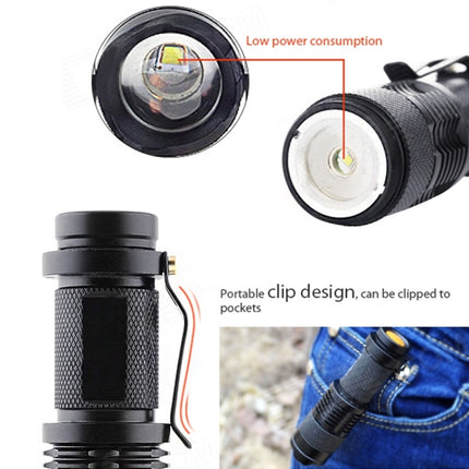 SK68 180lm Zoom Lens LED Flashlight, CREE Q3-WC LED, 1-Mode, White Light, with Clip(Black)-garmade.com