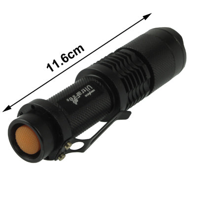 UltraFire Focus Flashlight, 3 Mode, Cree XM-L T6 LED, White Light, Luminous Flux: 700lm, Length: 11.6cm(Black)-garmade.com
