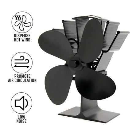 YL603 Eco-friendly Aluminum Alloy Heat Powered Stove Fan with 4 Blades for Wood / Gas / Pellet Stoves (Gold)-garmade.com