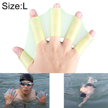 Silicone Swimming Web Fins Hand Flippers Training Gloves, L(Green)-garmade.com