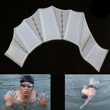 Silicone Swimming Web Fins Hand Flippers Training Gloves, L(Blue)-garmade.com