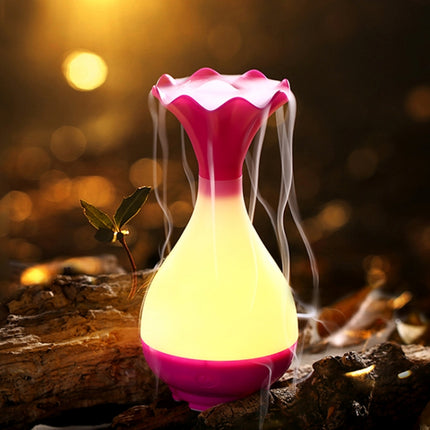 5V 4W USB Vase Aroma Diffuser Air Purifier Humidifier with LED Light for Office / Home Room(Magenta)-garmade.com