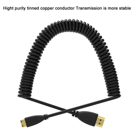 1.4 Version, Gold Plated Mini HDMI Male to HDMI Male Coiled Cable, Support 3D / Ethernet, Length: 60cm (can be extended up to 2m)-garmade.com