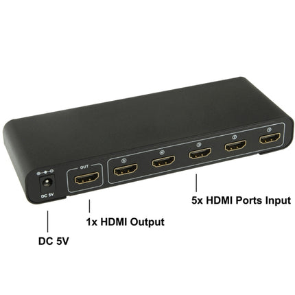 Full HD 1080P 5 Ports HDMI Switch with Remote Control & LED Indicator(Black)-garmade.com