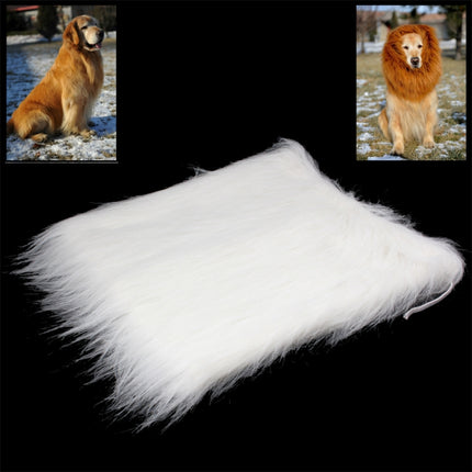 Large Pet Dog Cat Lion Wigs Mane Hair Festival Party Fancy Dress Clothes Costume(White)-garmade.com