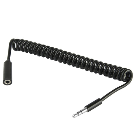 Spring Coiled 3.5mm Male to Female Aux Cable, Compatible with Phones, Tablets, Headphones, MP3 Player, Car/Home Stereo & More, Length: 20cm up to 80cm(Black)-garmade.com