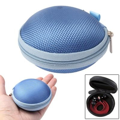 Grid Style Carrying Bag Box for Headphone / Earphone(Blue)-garmade.com