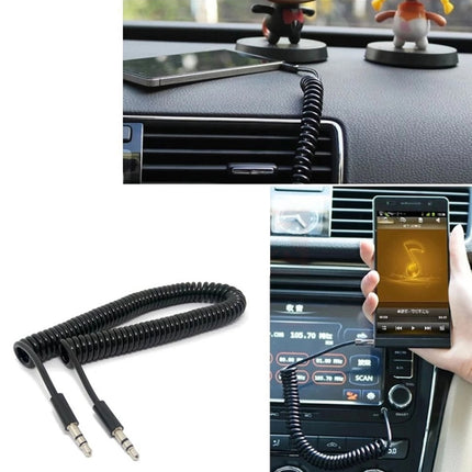 Spring Coiled 3.5mm Aux Cable, Compatible with Phones, Tablets, Headphones, MP3 Player, Car/Home Stereo & More, Length: 20cm up to 80cm(Black)-garmade.com