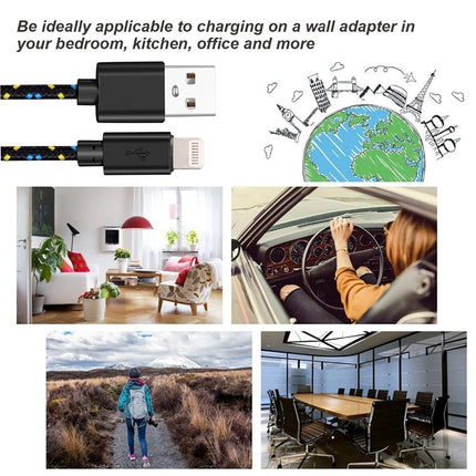 1m Nylon Netting Style USB 8 Pin Data Transfer Charging Cable for iPhone, iPad(Black)-garmade.com