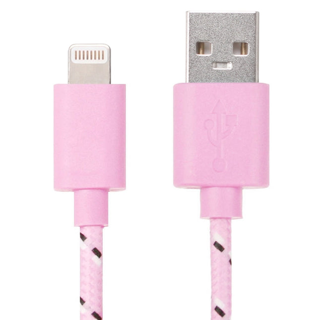 1m Nylon Netting Style USB 8 Pin Data Transfer Charging Cable for iPhone, iPad(Pink)-garmade.com