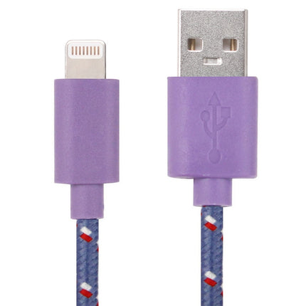 1m Nylon Netting Style USB 8 Pin Data Transfer Charging Cable for iPhone, iPad(Purple)-garmade.com