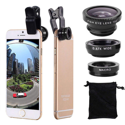 3 in 1 Photo Lens Kits (180 Degree Fisheye Lens + Super Wide Lens + Macro Lens), For iPhone, Galaxy, Sony, Lenovo, HTC, Huawei, Google, LG, Xiaomi, other Smartphones(Black)-garmade.com
