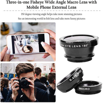 3 in 1 Photo Lens Kits (180 Degree Fisheye Lens + Super Wide Lens + Macro Lens), For iPhone, Galaxy, Sony, Lenovo, HTC, Huawei, Google, LG, Xiaomi, other Smartphones(Black)-garmade.com