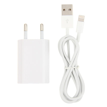 2 in 1 5V 1A EU Plug Travel Charger Adapter with 1m 8-pin Cable For iPhone(White)-garmade.com