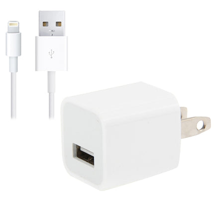 2 in 1 5V 1A US Plug Travel Charger Adapter with 1m 8-pin Cable For iPhone(White)-garmade.com