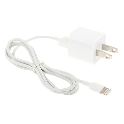 2 in 1 5V 1A US Plug Travel Charger Adapter with 1m 8-pin Cable For iPhone(White)-garmade.com