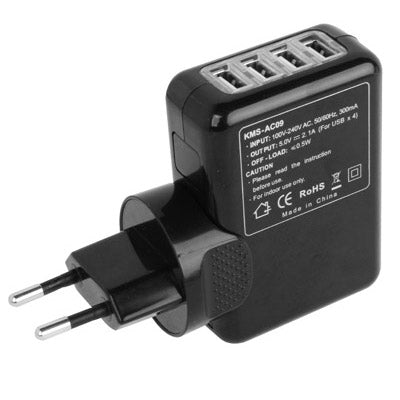 EU Plug 5V / 2.1A Universal USB Charge Adapter with 4 x USB 2.0 Output Port(Black)-garmade.com