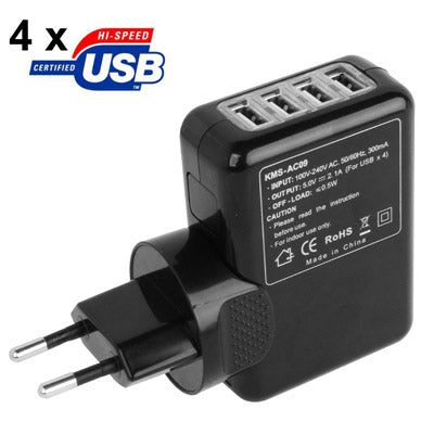 EU Plug 5V / 2.1A Universal USB Charge Adapter with 4 x USB 2.0 Output Port(Black)-garmade.com