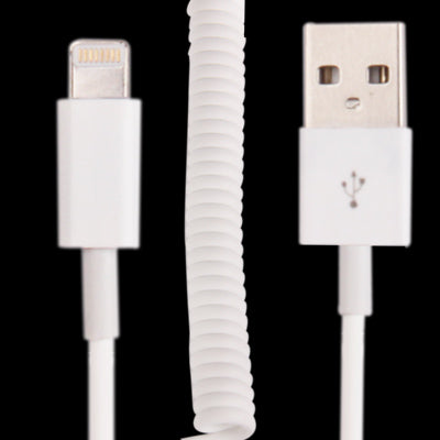 USB Sync Data / Charging Coiled Cable for iPhone, iPad(White)-garmade.com