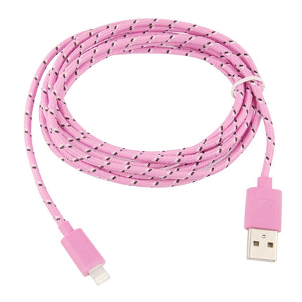 2m Nylon Netting USB Data Transfer Charging Cable For iPhone, iPad(Pink)-garmade.com